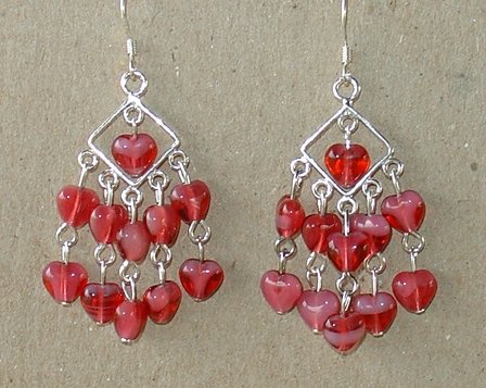 STERLING SILVER~PEARL/FUSHSIA HEART~EARRINGS
