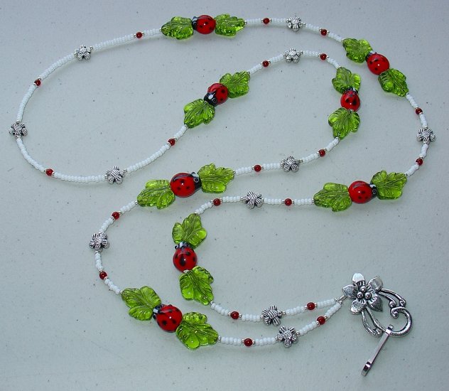 ADORABLE RED/BLACK LADY BUGS~BEADED LANYARD~ID BADGE HOLDER~LANYARD