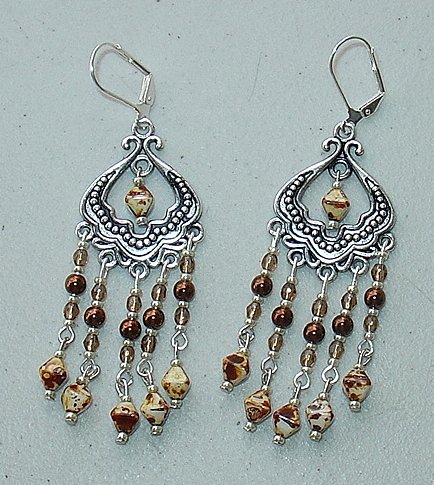 OPAQUE WHITE PICASSO CHANDELIER EARRINGS~SILVER