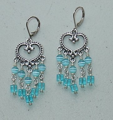 TURQUOISE BLUE CATS EYE CHANDELIER EARRINGS