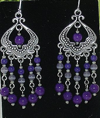 PURPLE MOUNTAIN JADE~CATS EYE~CHANELIER EARRINGS