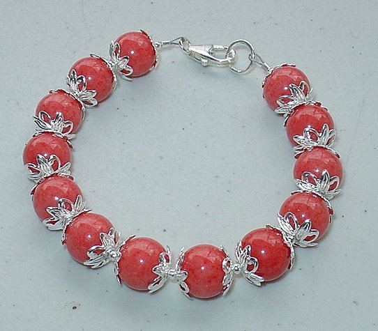 CORAL MOUNTAIN JADE~STERLING SILVER~BRACELET