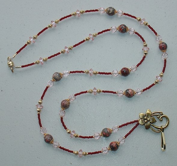 LEOPARD SKIN JASPER GEMSTONE~MAGNETIC CLASP~BEADED LANYARD~ID BADGE HOLDER~LANYARD
