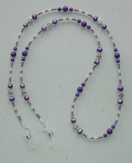 PURPLE MOUNTAIN JADE~FRESH WATER PEARL~EYEGLASS HOLDER