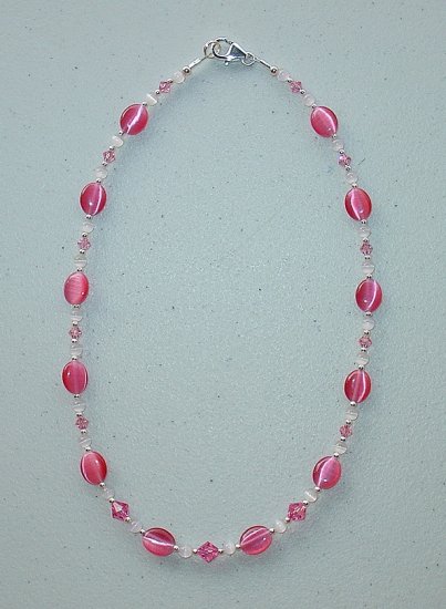 NEW~LIL PRINCESS~SWAROVSKI ROSE/LT.ROSE~PINK CATS EYE~CHILDS NECKLACE