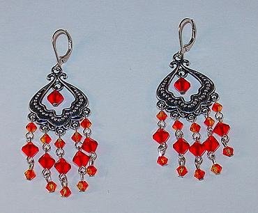 SWAROVSKI FIRE OPAL & LIGHT SIAM CHANDELIER EARRINGS