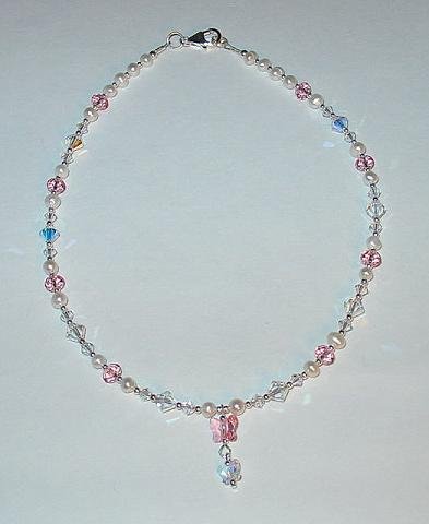 NEW~LIL PRINCESS~SWAROVSKI BUTTERFLY~FRESH WATER PEARL CHILDS DROP NECKLACE