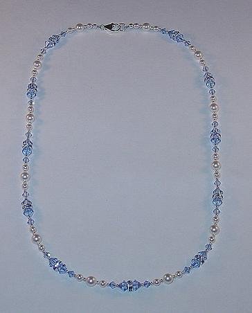 BEAUTIFUL SWAROVSKI SAPPHIRE, PEARL, STERLING SILVER NECKLACE