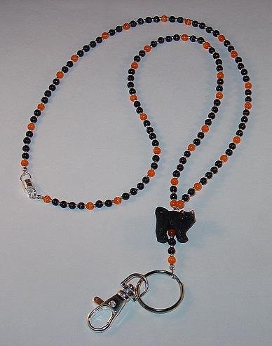 HOLLOWEEN BLACK CAT~BREAK-AWAY~BEADED LANYARD~ID BADGE HOLDER~LANYARD