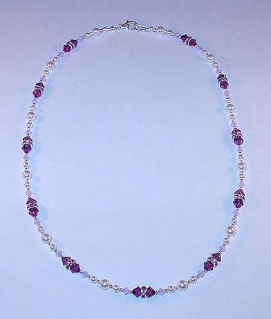 BEAUTIFUL SWAROVSKI AMETHYST/VIOLET OPAL, PEARL, STERLING SILVER NECKLACE