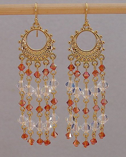 SWAROVSKI~CHILI PEPPER~CLEAR CRYSTAL~14KT GP CHANDELIER EARRINGS