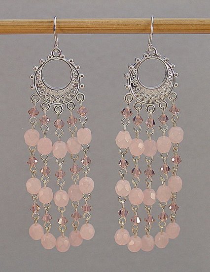 SWAROVSKI VINTAGE ROSE~STERLING SILVER CHANDELIER EARRINGS