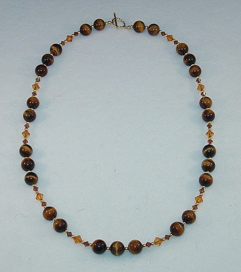 AFRICAN TIGER EYE~SWAROVSKI ~14KT GP NECKLACE