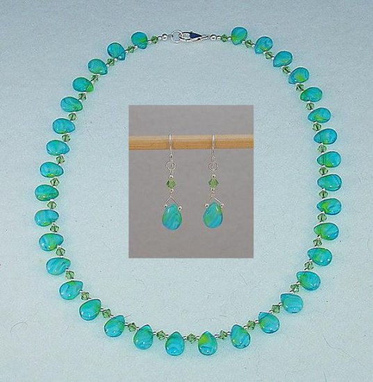 AQUA TEARDROP & SWAROVSKI NECKLACE & EARRING SET