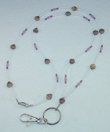BLACKBERRY CREAM SWIRL SEA SHELL~BEADED LANYARD~ID BADGE HOLDER~LANYARD