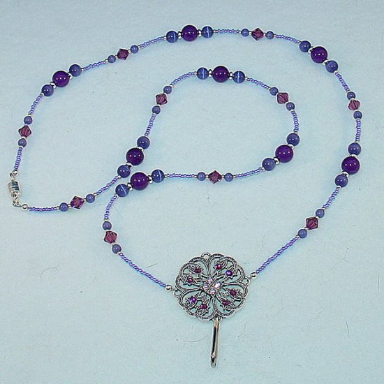 SWAROVSKI CELTIC FLOWER~ CATS EYE~BEADED LANYARD~ID BADGE HOLDER~LANYARD~BREAK AWAY
