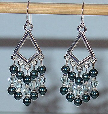 SWAROVSKI TAHITIAN LOOK PEARL CHANDELIER EARRINGS