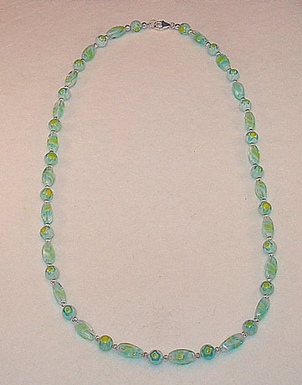 BEAUTIFUL AQUA MILLEFIORI FLORAL~SWIRLS~NECKLACE