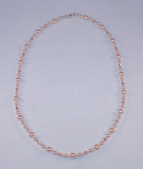 BEAUTIFUL SWAROVSKI PEACH, PEARL, STERLING SILVER NECKLACE