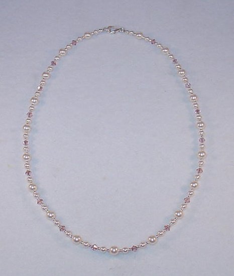 BEAUTIFUL SWAROVSKI VINTAGE ROSE, PEARL, STERLING SILVER NECKLACE
