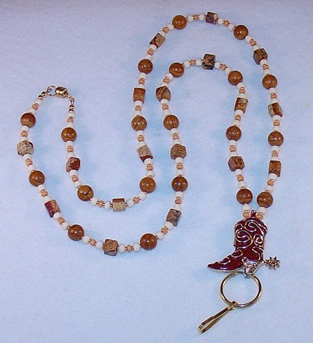 WESTERN BOOT~BEADED LANYARD~ID BADGE HOLDER~LANYARD~BREAK AWAY