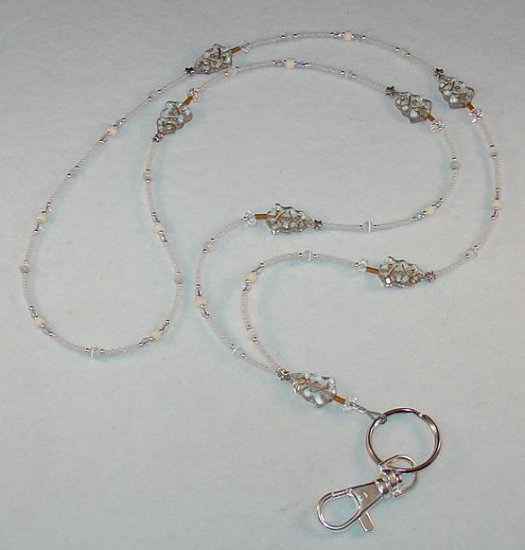 BEAUTIFUL WHITE CHRISTMAS~BEADED LANYARD~ID BADGE HOLDER~LANYARD