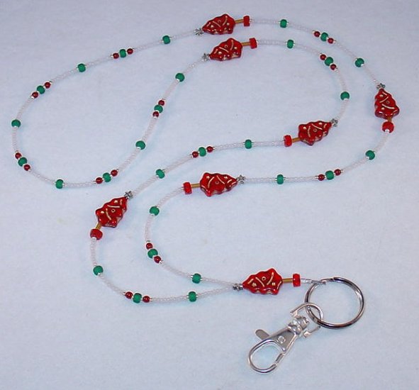 BEAUTIFUL RED CHRISTMAS TREE~BEADED LANYARD~ID BADGE HOLDER~LANYARD