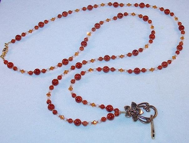 CARAMEL FOSSIL~SWAROVSKI~BEADED LANYARD~ID BADGE HOLDER~LANYARD~BREAK~AWAY