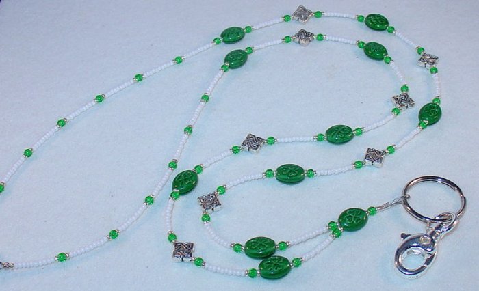SHAMROCK~BEADED LANYARD~ID BADGE HOLDER~LANYARD~BREAK~AWAY