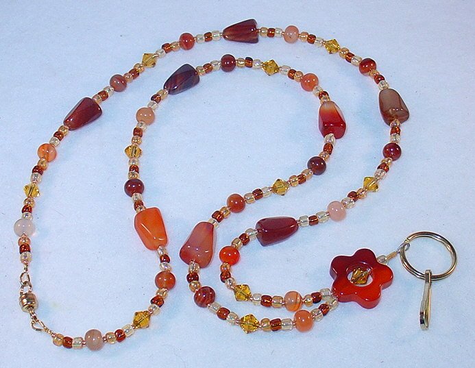 CARNELIAN~BEADED LANYARD~ID BADGE HOLDER~