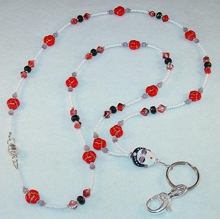 ASIAN LADY~BEADED LANYARD~ID BADGE HOLDER~LANYARD~BREAK AWAY