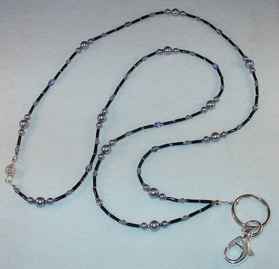 SMOKEY GREY PEARL~BEADED LANYARD~ID BADGE HOLDER~LANYARD~BREAK AWAY