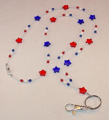 STAR SPANGLED BEADED LANYARD~ID BADGE HOLDER~LANYARD~MAGNETIC CLASP