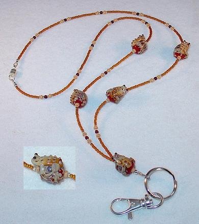 TREE FROG~RED TAFFY SWIRL~BEADED LANYARD~ID BADGE HOLDER~LANYARD~BREAK AWAY