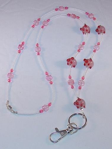 ADORABLE PINK PIGS~BEADED LANYARD~ID BADGE HOLDER~LANYARD~BREAK AWAY