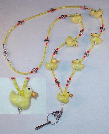YELLOW DUCKIES~BEADED LANYARD~ID BADGE HOLDER~LANYARD~BREAK AWAY