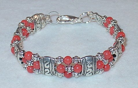 CORAL MOUNTAIN JADE~TIBET SILVER BRACELET