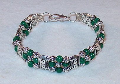 HUNTER GREEN MOUNTAIN JADE~TIBET SILVER BRACELET