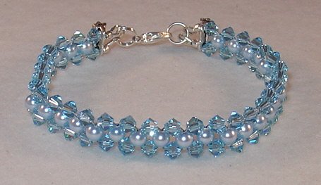 SWAROVSKI AQUAMARINE~POWDER BLUE PEARL BRACELET