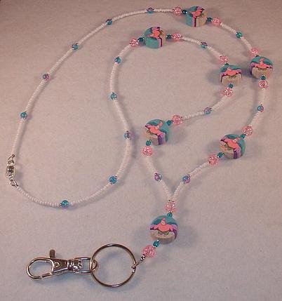 PINK STARFISH BEADED LANYARD~ID BADGE HOLDER~LANYARD~BREAK AWAY
