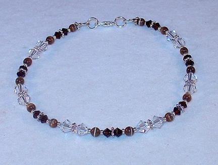 SWAROVSKI~MOCHA & CRYSTAL~CATS EYE ANKLET