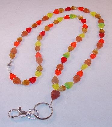 AUTUMN LEAVES~BEADED LANYARD~ID BADGE HOLDER~BREAK AWAY