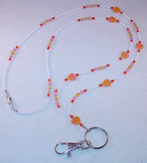 TANGERINE PINK SWIRL~BEADED LANYARD~ID BADGE HOLDER~LANYARD~BREAK AWAY