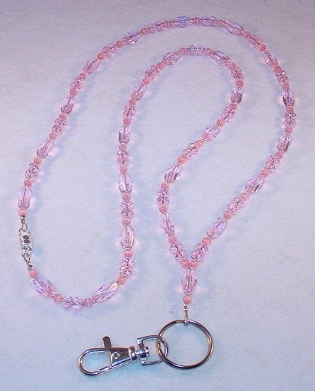 PINK ICE~BEADED LANYARD~ID BADGE HOLDER~LANYARD~BREAK AWAY