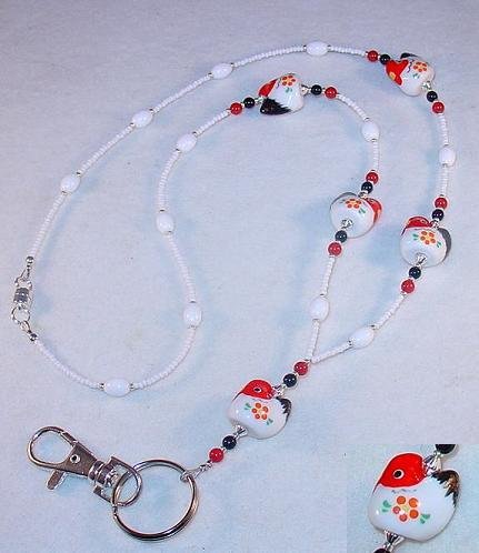 ROOSTER~BEADED LANYARD~ID BADGE HOLDER~LANYARD~BREAK AWAY