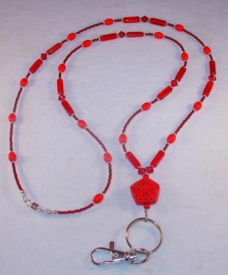 CINNABAR~BEADED LANYARD~ID BADGE HOLDER~LANYARD~BREAK AWAY