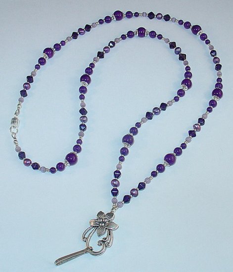 PURPLE MOUNTAIN JADE~BEADED LANYARD~ID BADGE HOLDER~LANYARD~BREAK AWAY