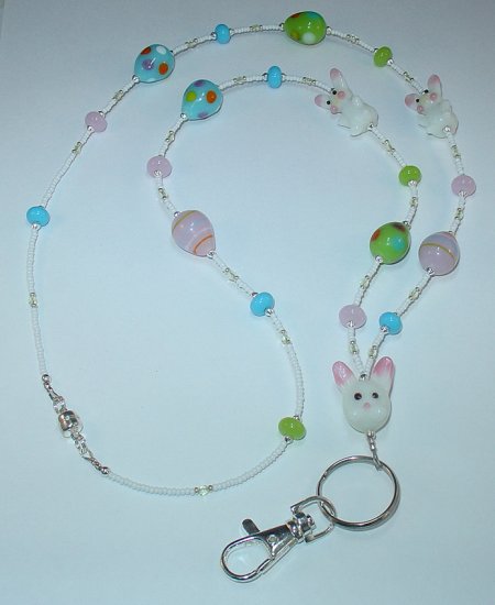 EASTER BUNNY~BEADED LANYARD~ID BADGE HOLDER~LANYARD~BREAK AWAY