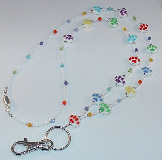 PAW PRINTS~BEADED LANYARD~ID BADGE HOLDER~LANYARD~BREAK AWAY