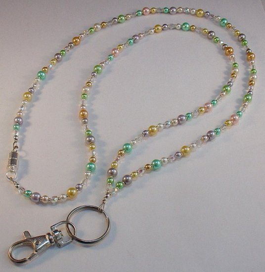 PRETTY IN PASTELS~BEADED LANYARD~ID BADGE HOLDER~LANYARD